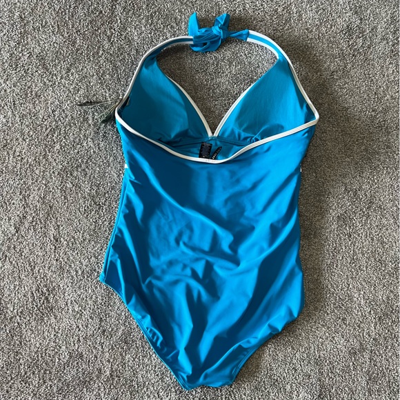 Anne cole swim suit womens 18 blue white one piece plus size summer beach swim - Picture 4 of 12